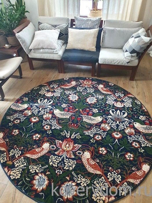 Ковер Птицы 40082 темно-синий по мотивам Земляничный вор Уильяма Морриса КРУГ